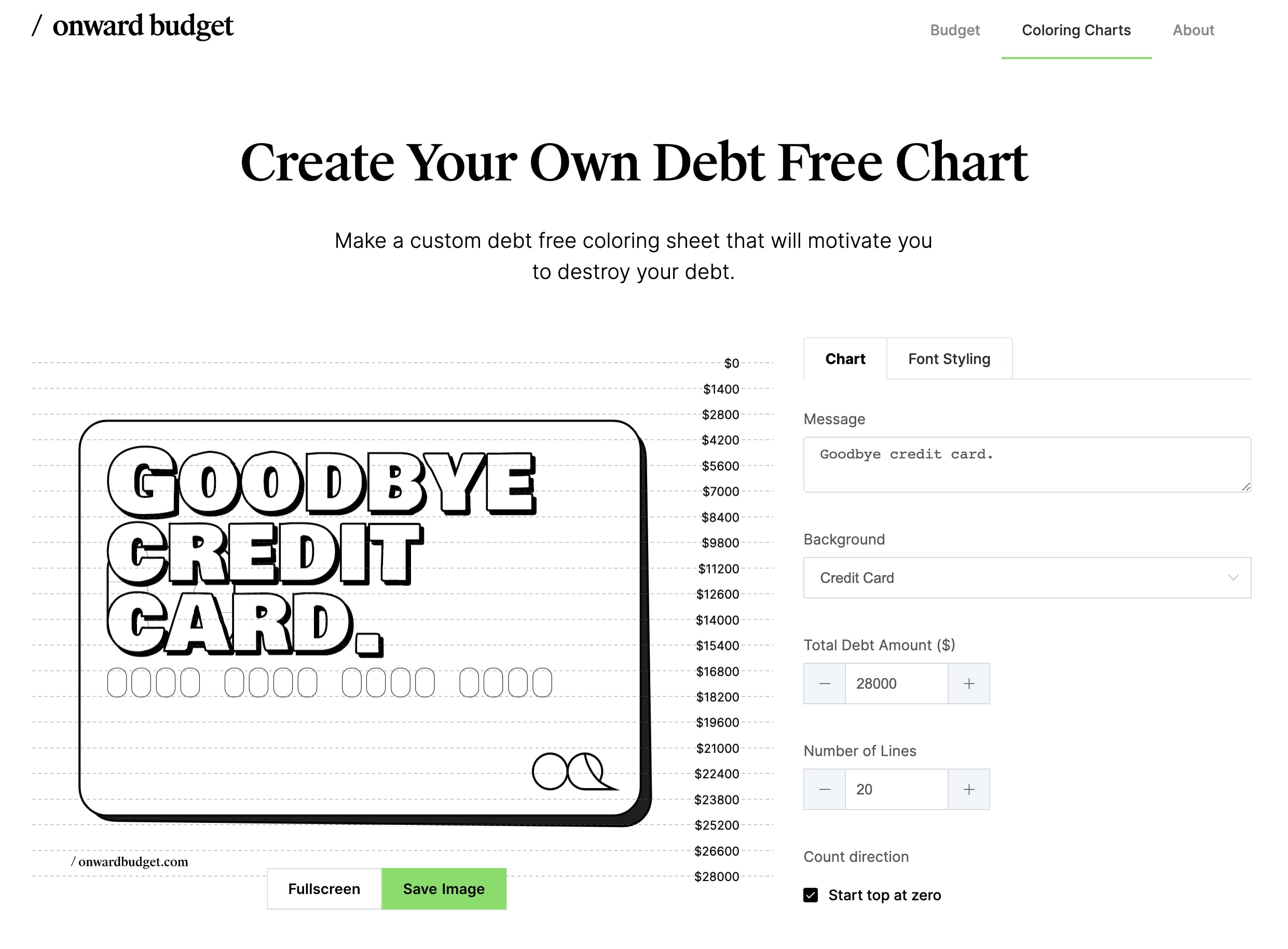 Debt Free Coloring charts generator